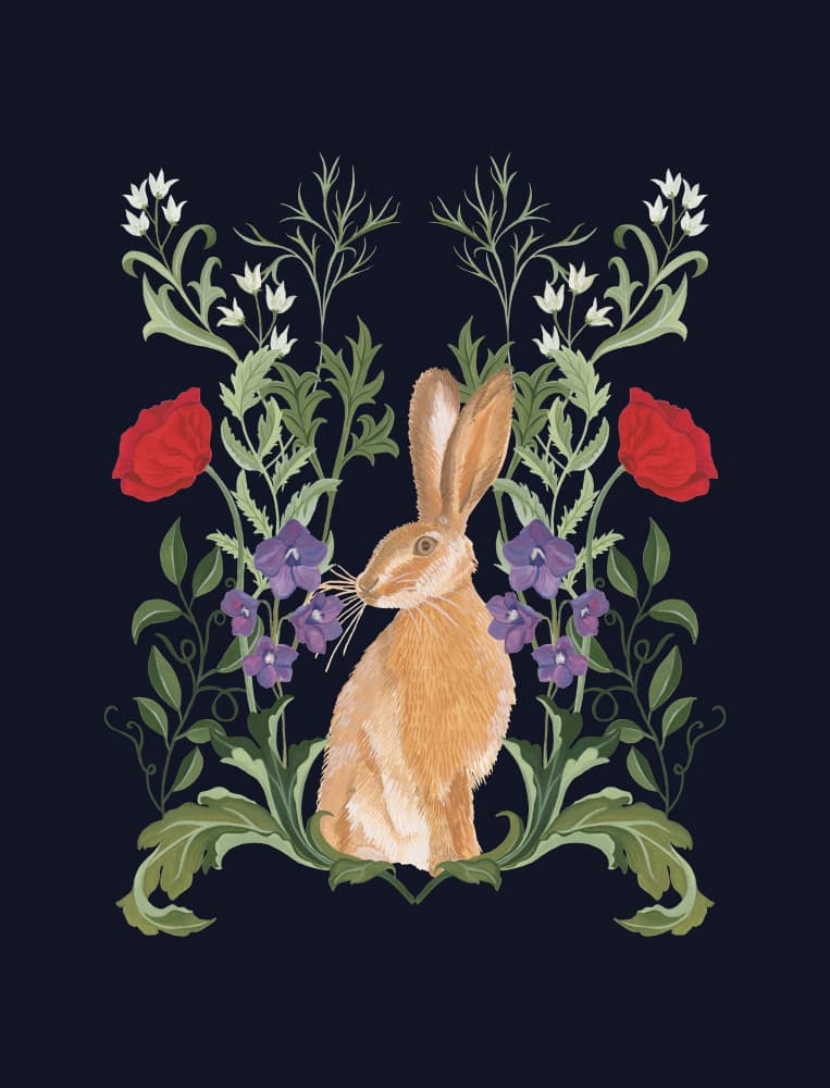 Elegant Botanical Hare by Anjana Mistry — canvas wall art
