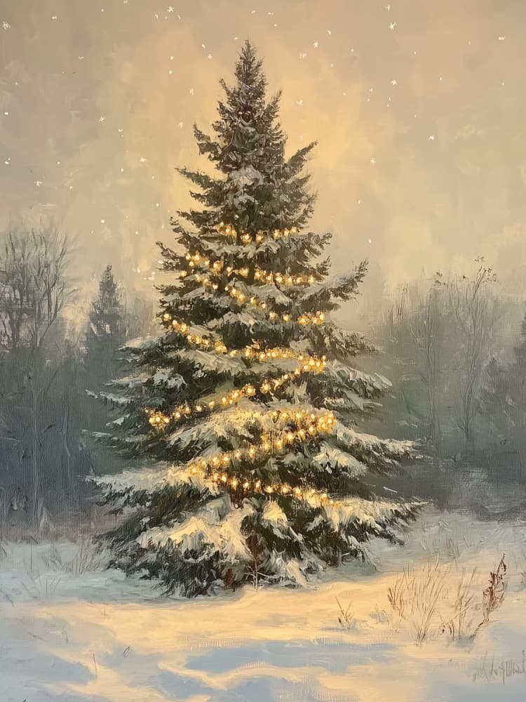Glowing Snowy Christmas Tree by Jolly and Dash — canvas wall art