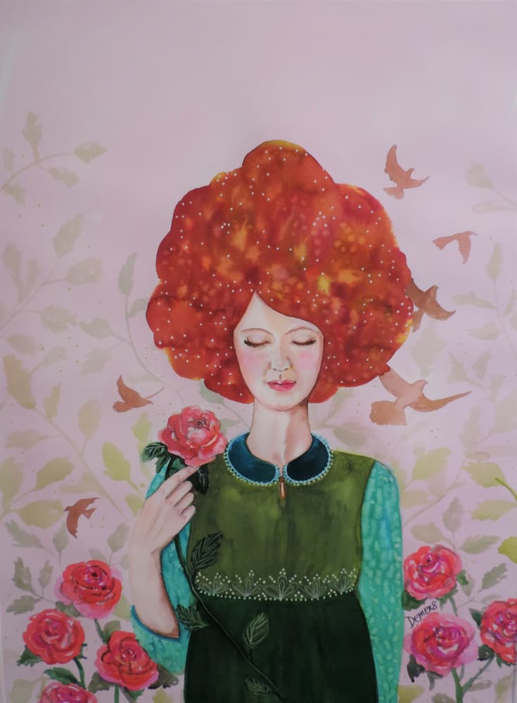 Serene Woman With Rose by Sylvie Demers — canvas wall art