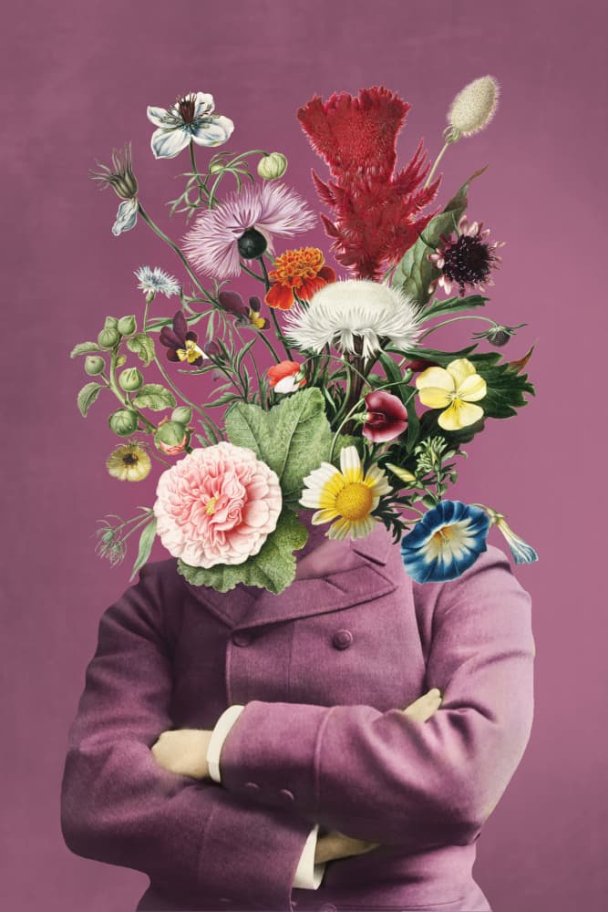 Whimsical Floral Portrait by Marja van den Hurk — canvas wall art