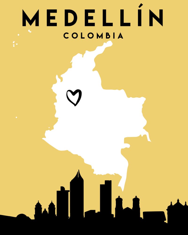 Medellin Colombia Travel Map by Emiliano Deificus — canvas wall art
