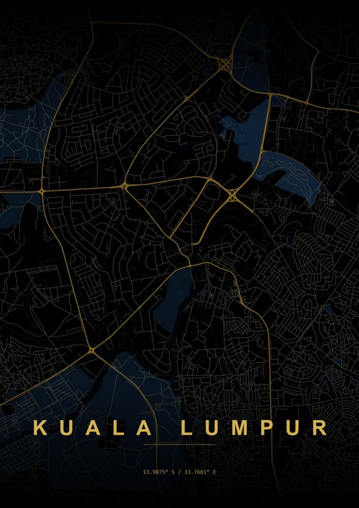 Kuala Lumpur Night Map by HUGO — canvas wall art
