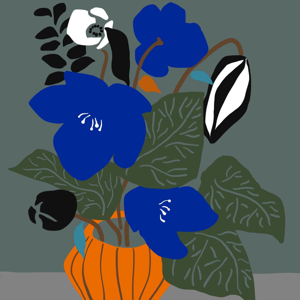 Blue Blooms Orange Vase by Ophelia Pang — canvas wall art