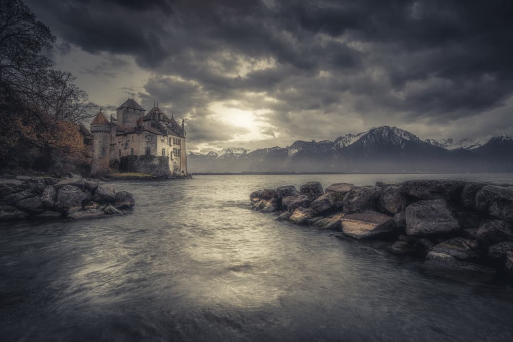 Dramatic Lakeside Castle by Marko Klavs — canvas wall art