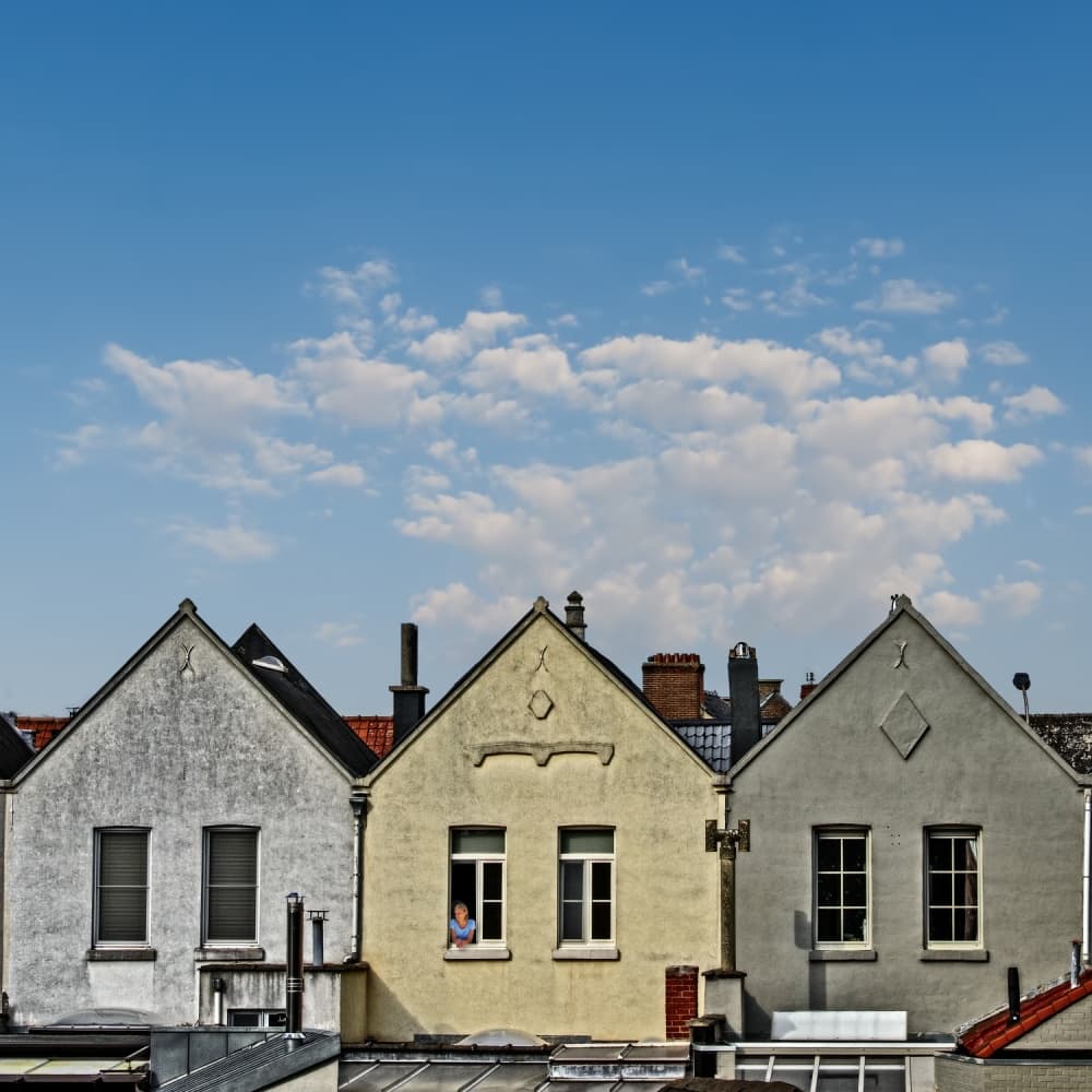 Gabled City Houses by Piet Flour — canvas wall art