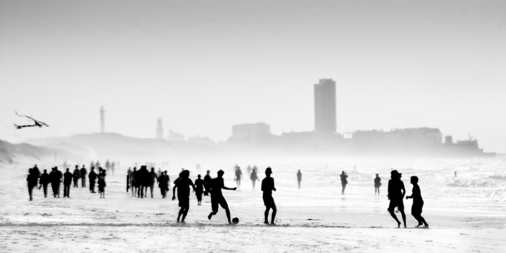 Beach Soccer Silhouettes by Yvette Depaepe — canvas wall art