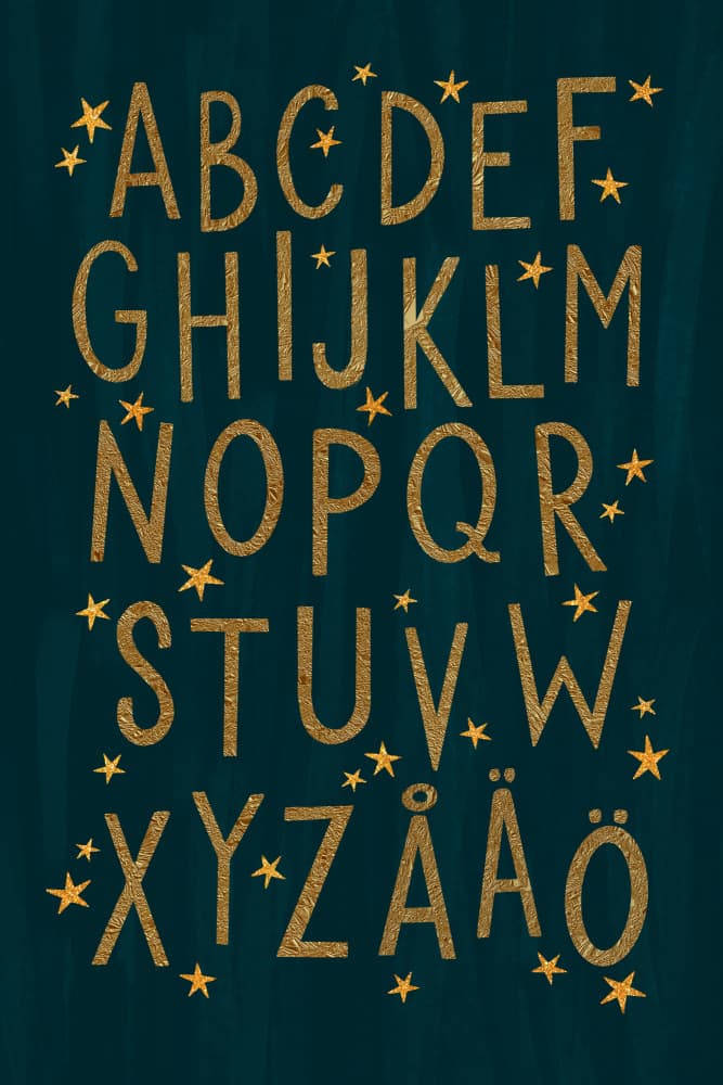 Golden Starry Alphabet by EMELIEmaria — canvas wall art