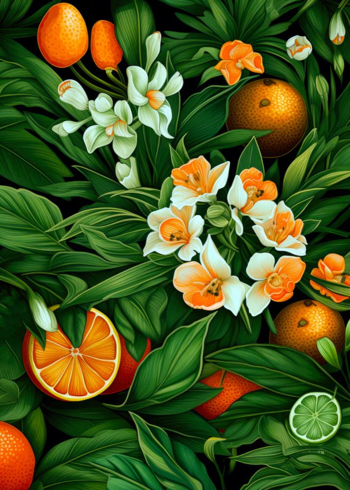 Vibrant Tropical Citrus Garden by Justyna Jaszke — canvas wall art