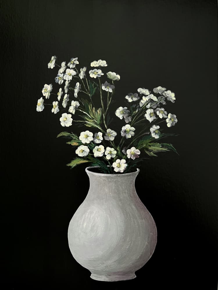 White Flower Painting – Monochrome Botanical Art in White Vase for Home, Office or Gift - 010 by Marina Kozyr — canvas wall art