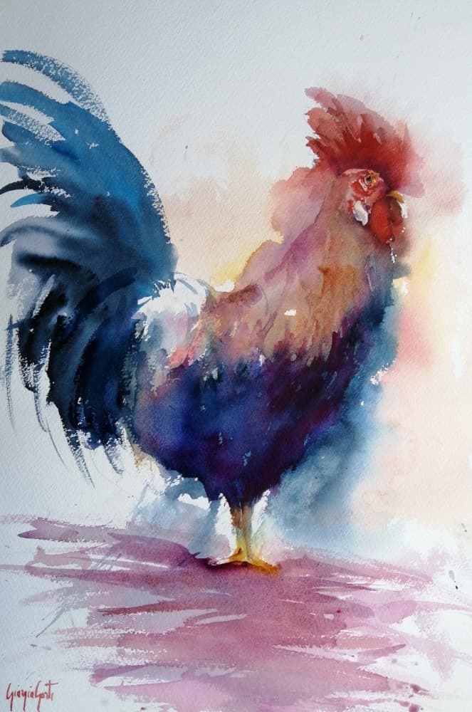Vibrant Watercolor Rooster by Giorgio Gosti — canvas wall art