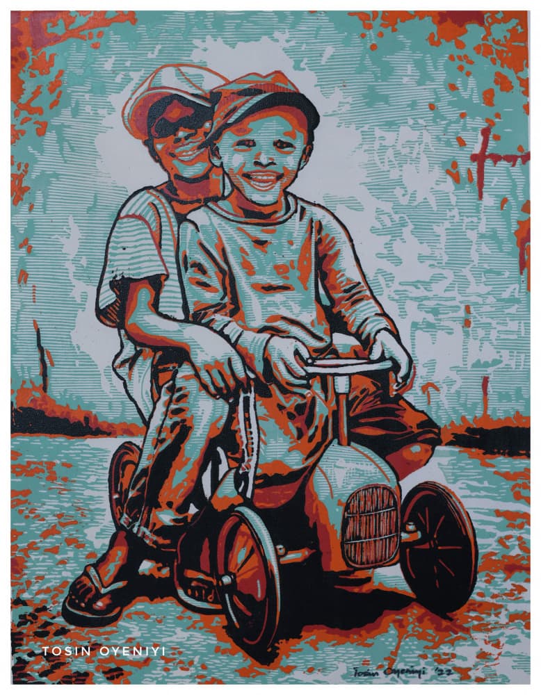 Smiling Boys On Toy Car by Tosin Oyeniyi — canvas wall art