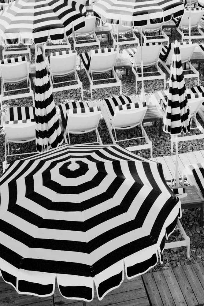 Black White Beach Umbrellas by Talitha McQueen — canvas wall art