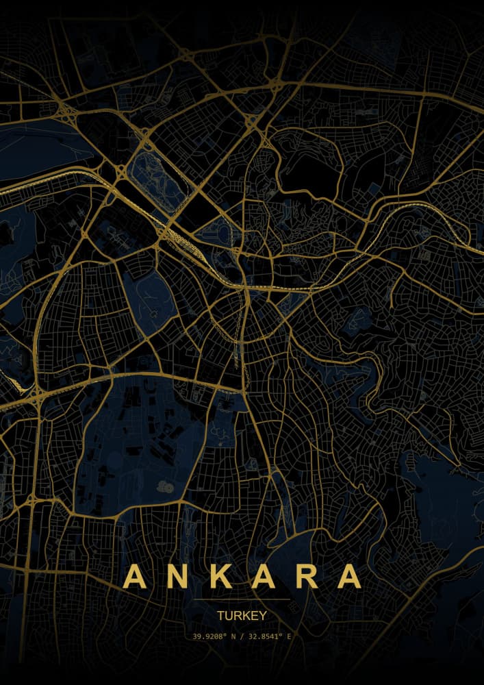 Golden Ankara Map by HUGO — canvas wall art