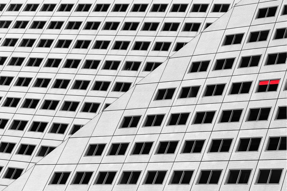 Red Window Grid by Hans-Wolfgang Hawerkamp — canvas wall art