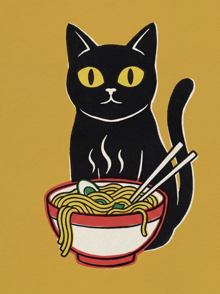 Black Cat Ramen by Andreas Magnusson — canvas wall art