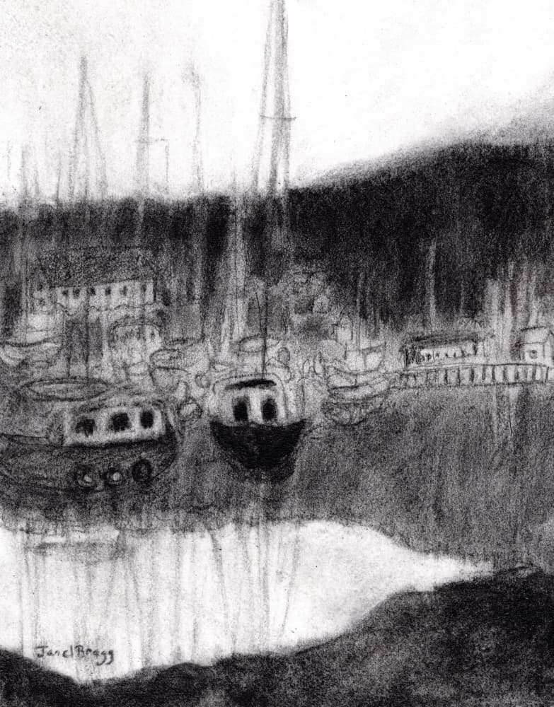 Peaceful Harbor Reflections by Janel Bragg — canvas wall art