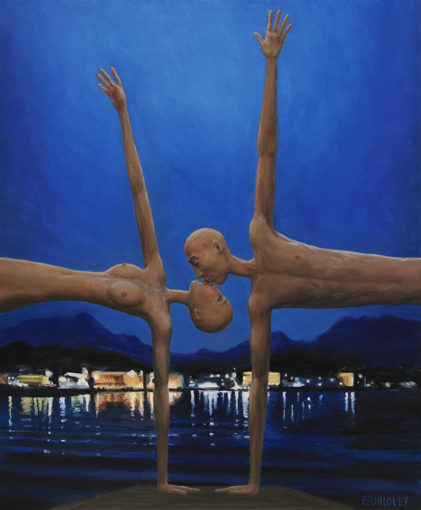 Surreal Night Embrace by Myriam Feuilloley — canvas wall art