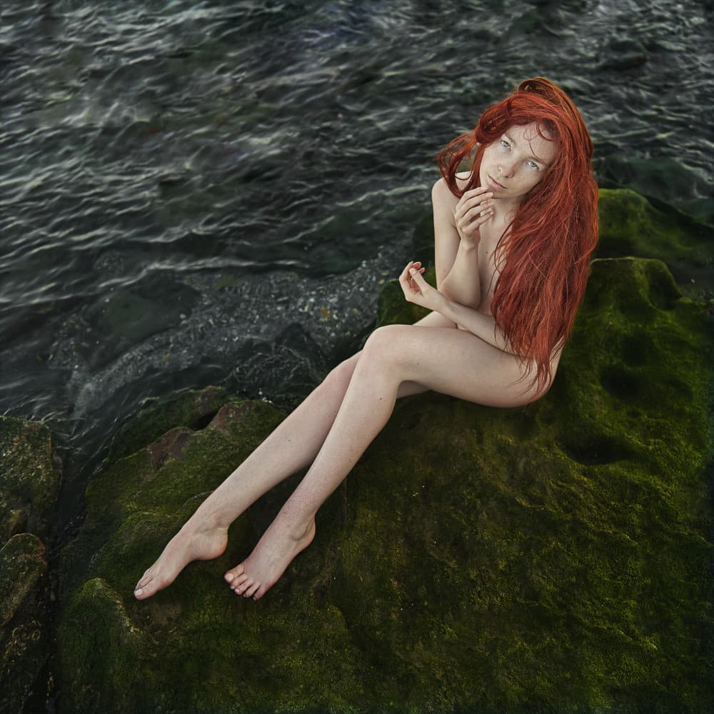 Pensive Redhead Shore by michel genève — canvas wall art