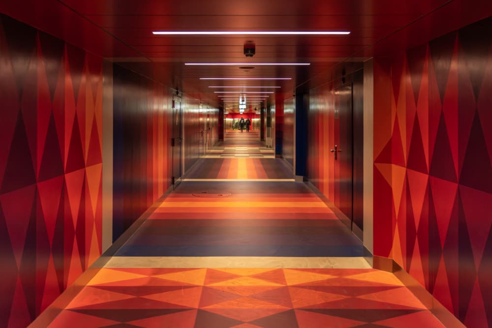 Colorful Geometric Hallway by Franco Tessarolo — canvas wall art
