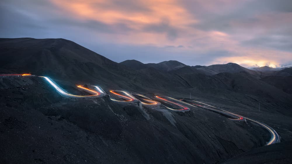 Winding Mountain Light Trails by Selions(陈磊) — canvas wall art