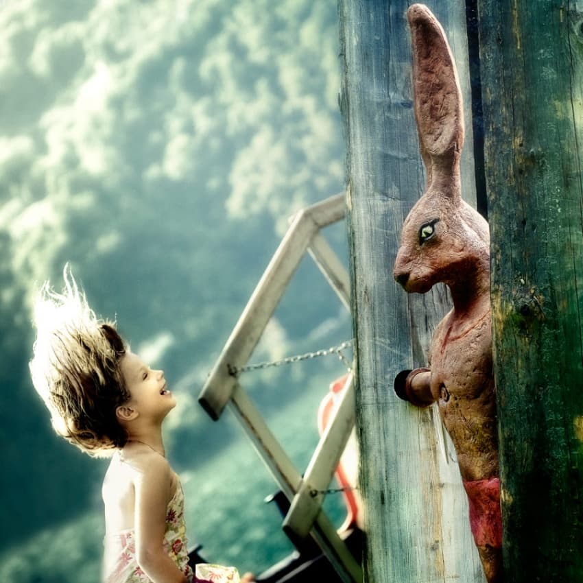 Girl Meets Fantasy Rabbit by ambra — canvas wall art