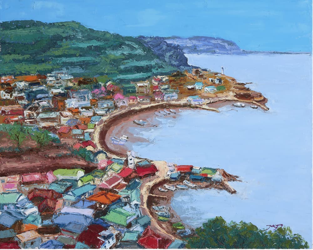 Colorful Coastal Village by Jukyong Park — canvas wall art