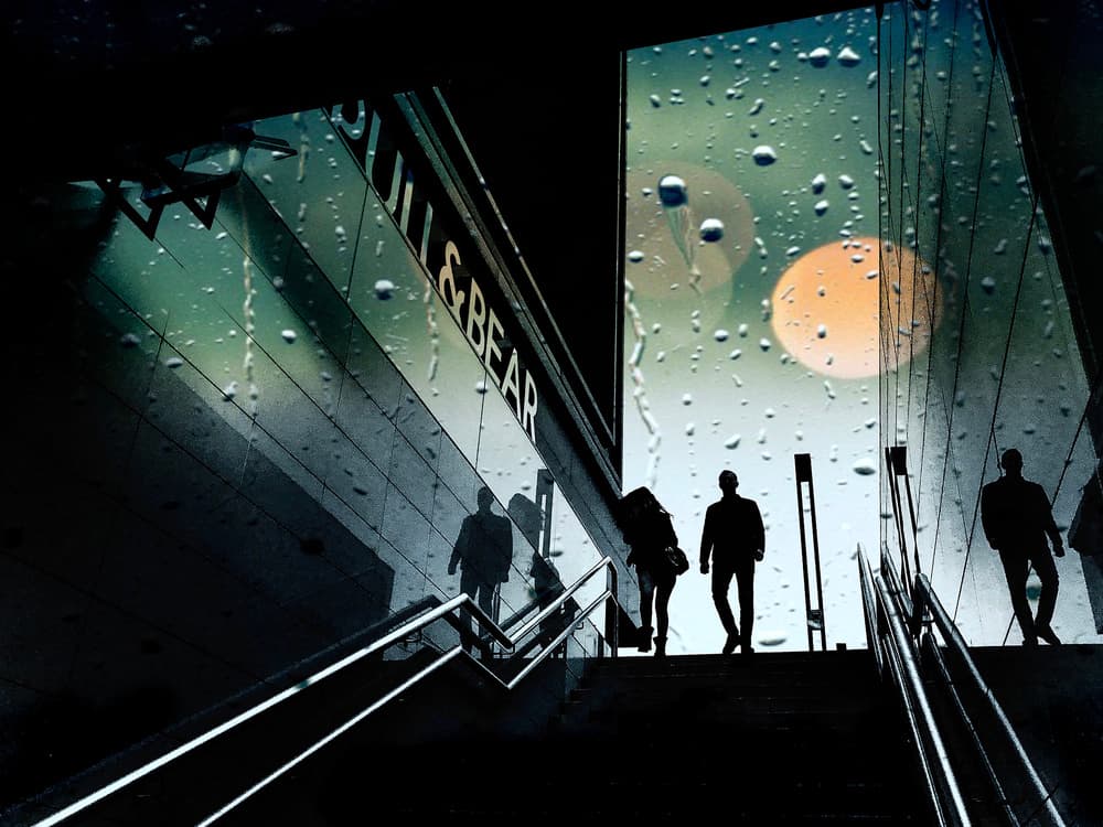 Rainy City Silhouettes by Mirela Momanu — canvas wall art