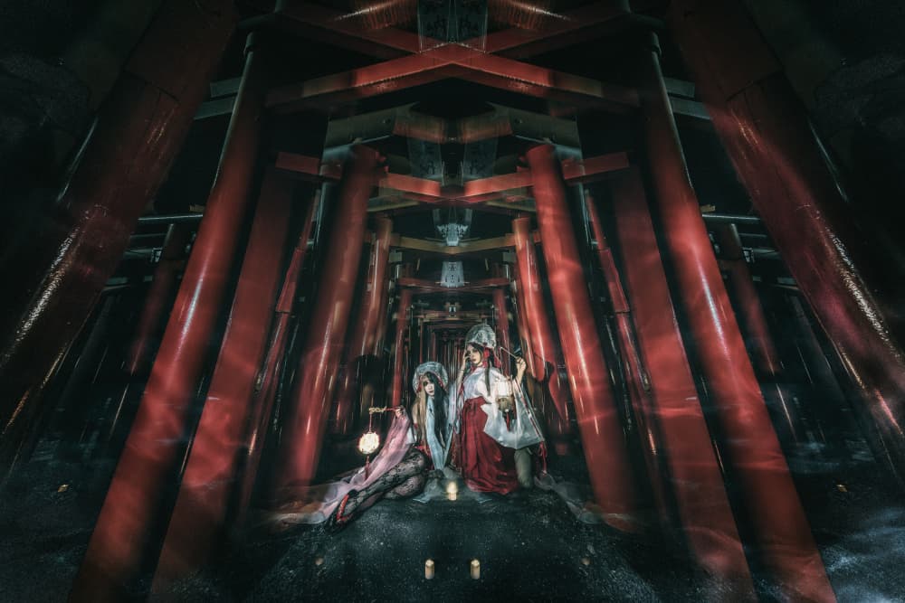 Shrine Maidens Torii Path by KOIKI — canvas wall art