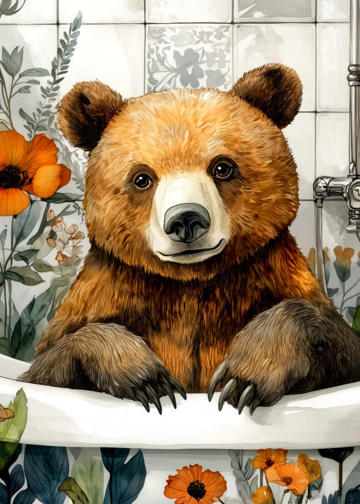 Whimsical Bear Bath by Justyna Jaszke — canvas wall art