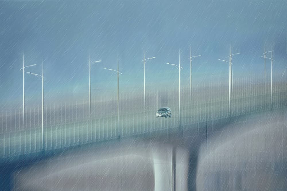 Rainy Bridge Drive by MingLun Tsai (蔡明倫) — canvas wall art