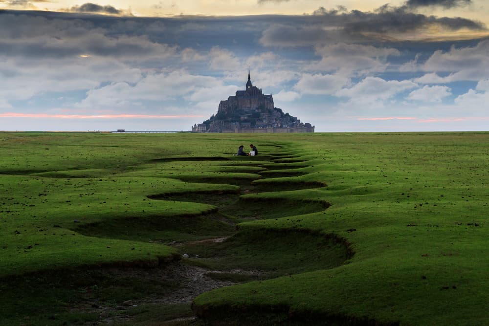 Mont Saint-Michel Sunset Fields by Alexander Jikharev — canvas wall art