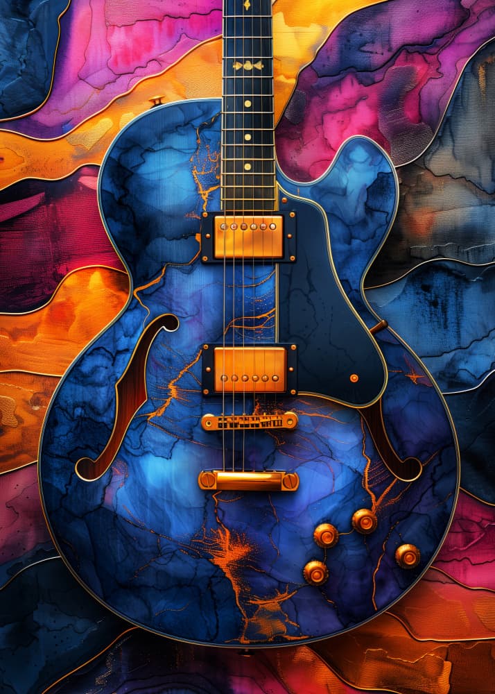 Marbled Blue Guitar by Justyna Jaszke — canvas wall art
