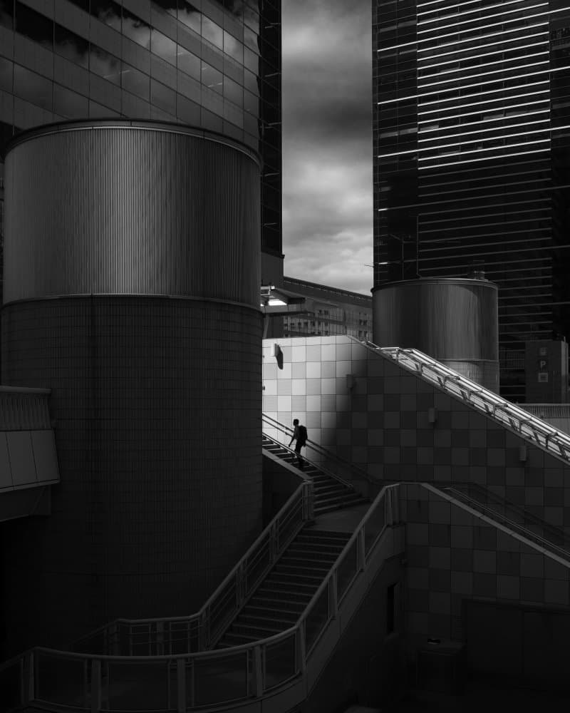 Shadowy Urban Stairs by Yasuhiro Takachi — canvas wall art