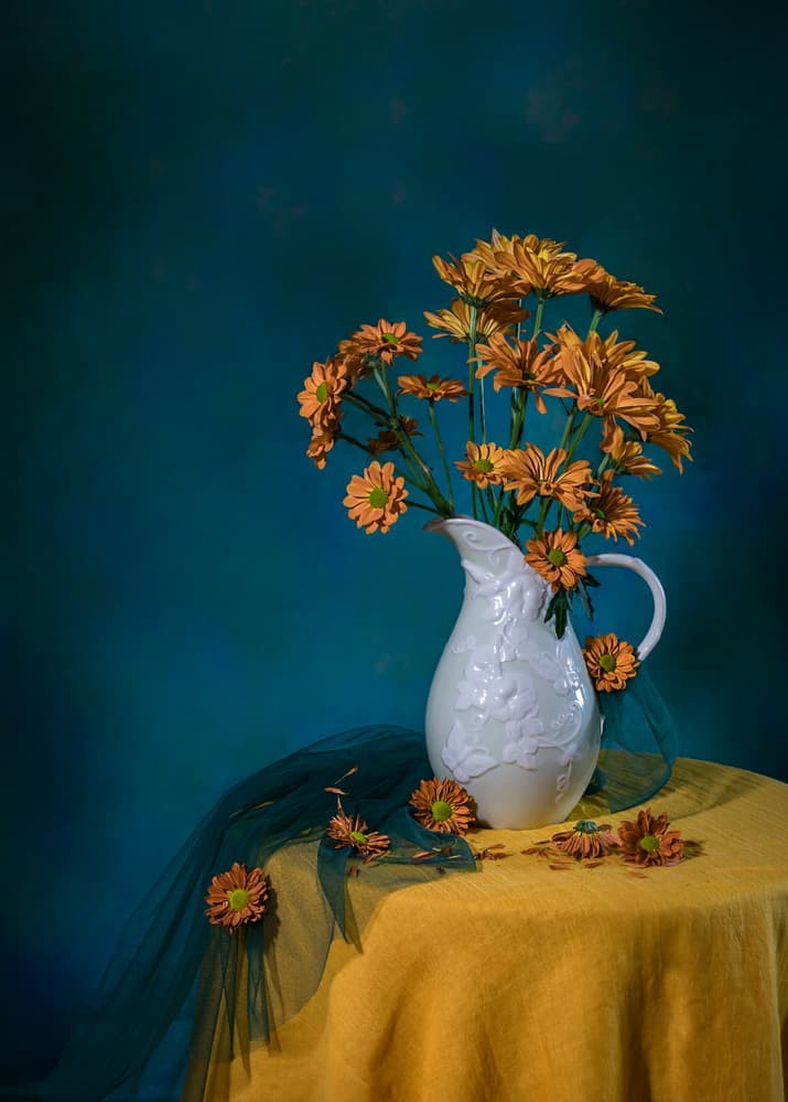 Warm Orange Floral Still Life by Leechee Z — canvas wall art