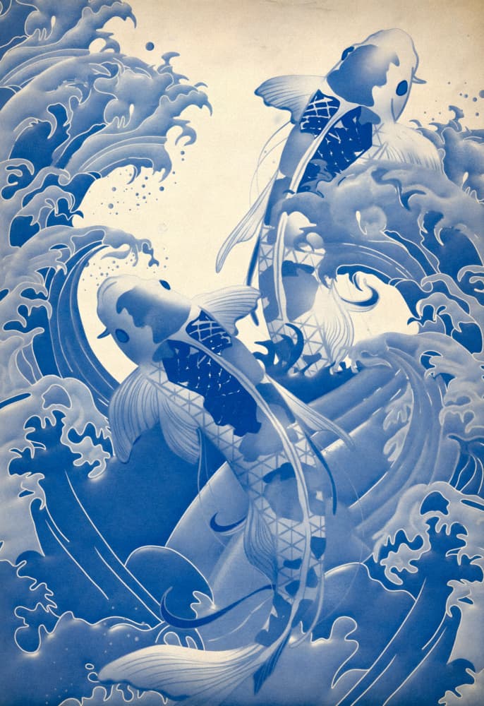 Blue Koi Waves by Josie George — canvas wall art
