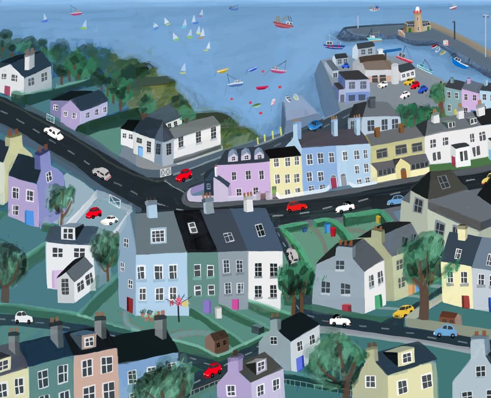 Beautiful Dunmore East, Ireland illustrated by Artist Carla Daly by Carla Daly — canvas wall art