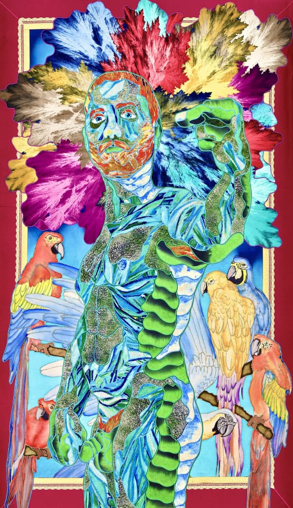 Tropical Man With Macaws by Kostyantin Malginov — canvas wall art