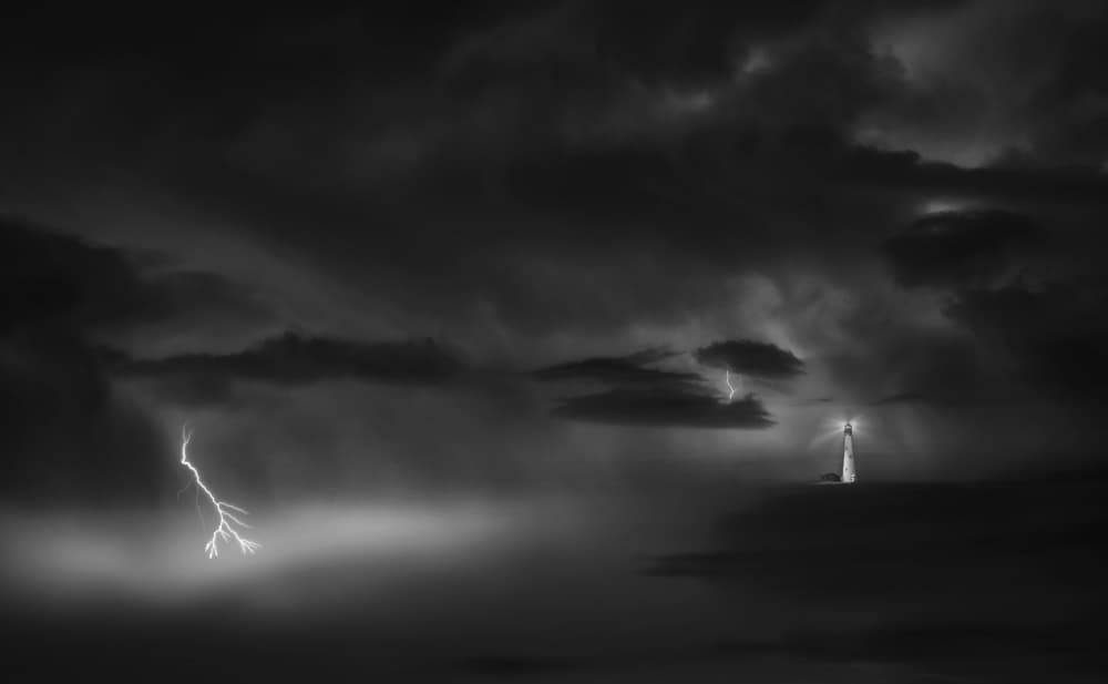 Stormy Lighthouse Lightning by Yvette Depaepe — canvas wall art