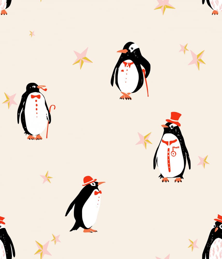 Dapper Penguins And Stars by Annick — canvas wall art