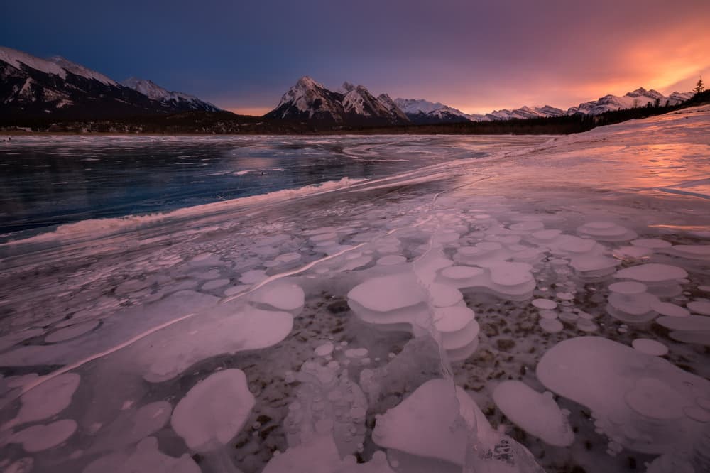 Ice Bubbles Mountain Sunset by Donald Luo — canvas wall art