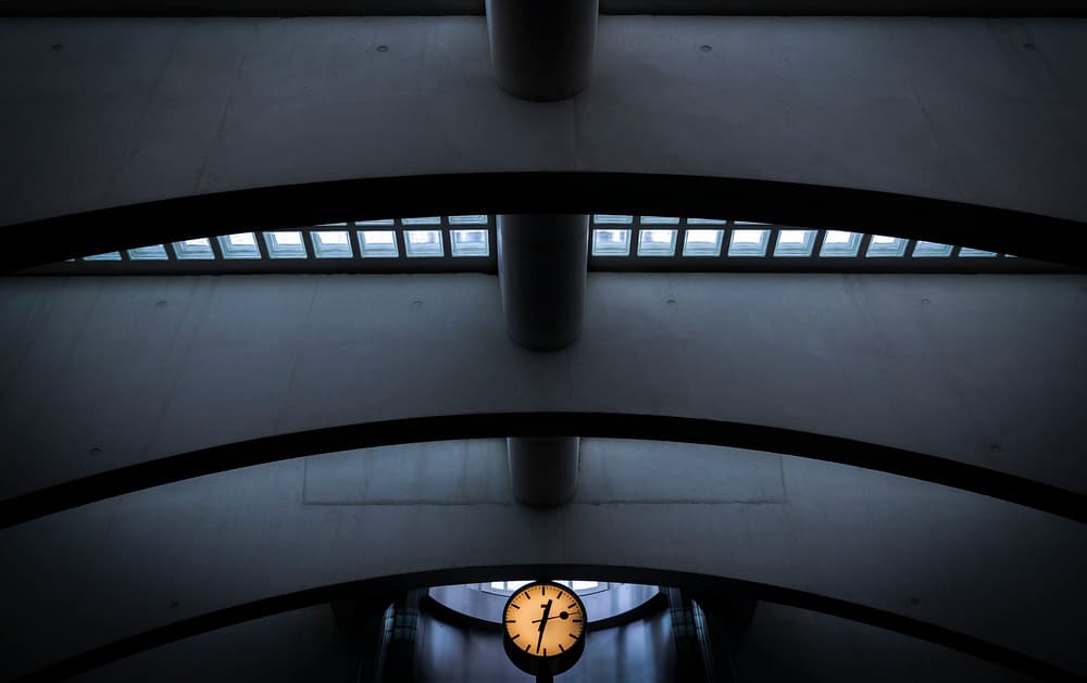 Curved Architecture Clock by Linda Wride — canvas wall art