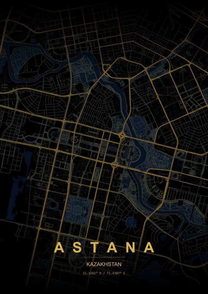 Astana Golden Night Map by HUGO — canvas wall art
