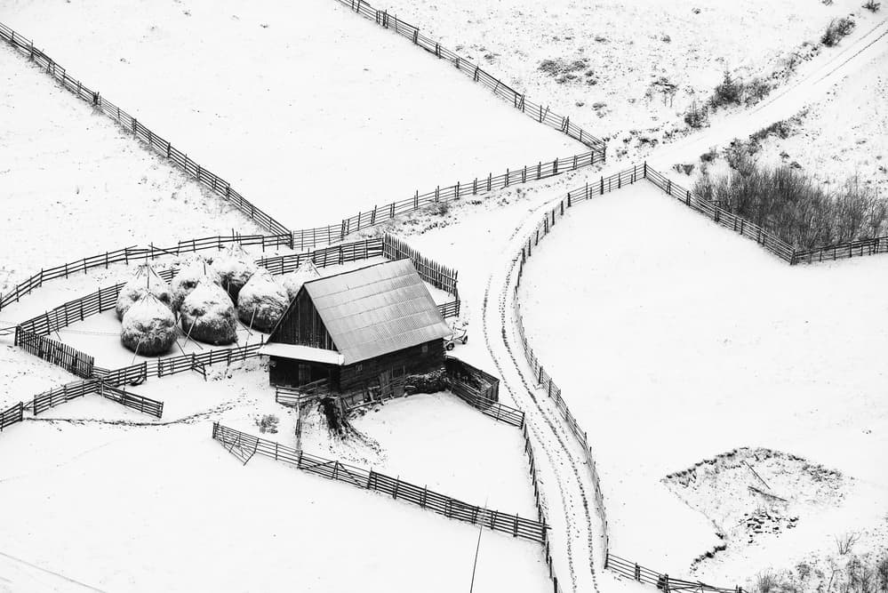 Snowy Rural Farm by Ovidiu Satmari — canvas wall art