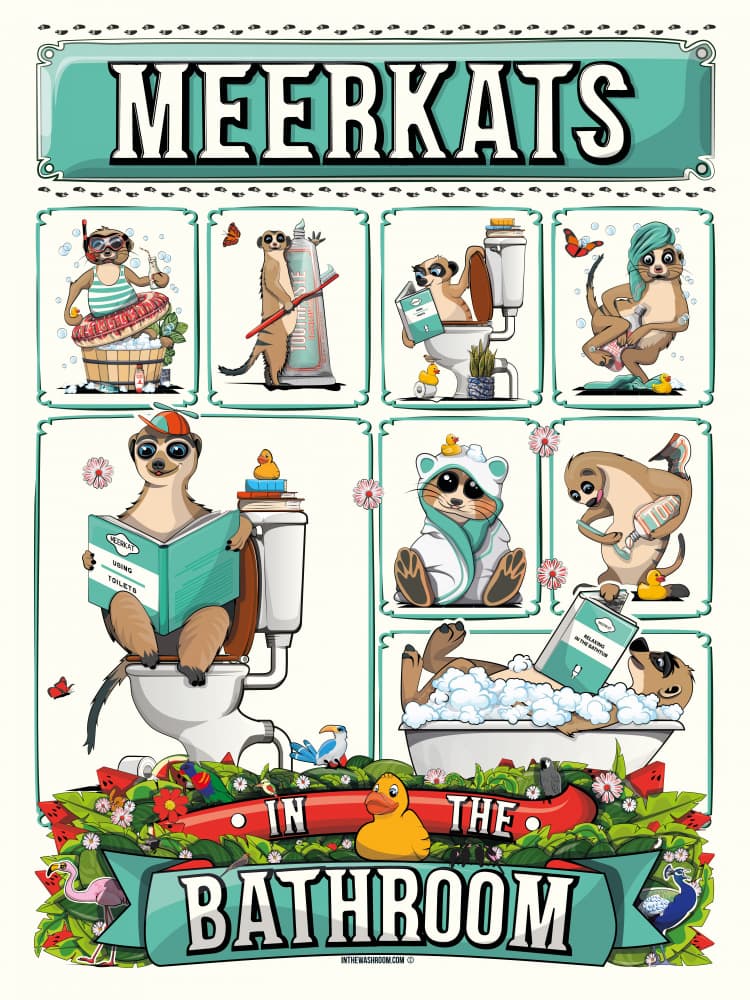 Meerkats Bathroom Fun by In The Washroom — canvas wall art