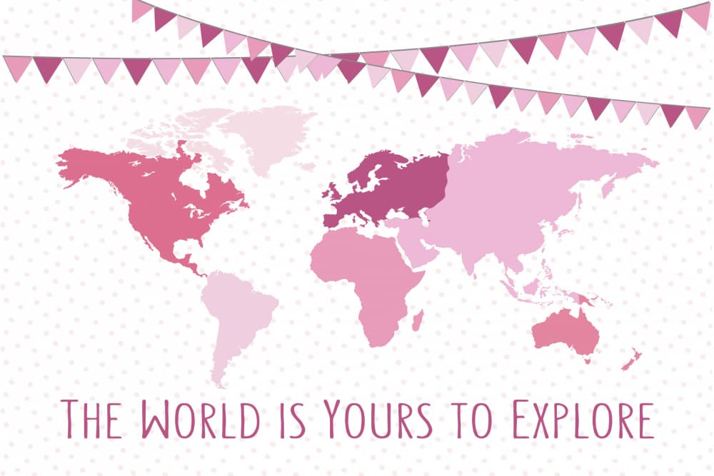 Pink World Map Adventure by Martina — canvas wall art