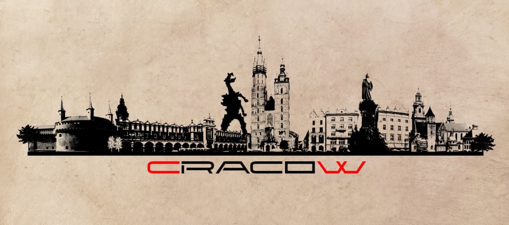 Krakow Silhouette Cityscape by Justyna Jaszke — canvas wall art