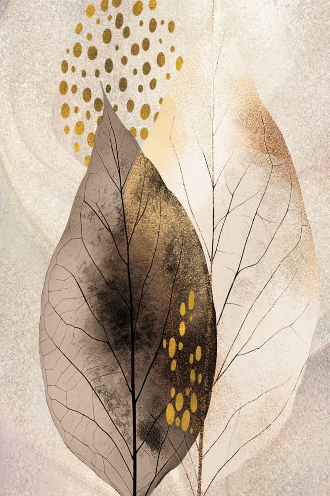 Golden Abstract Leaves by Sally Ann Moss — canvas wall art