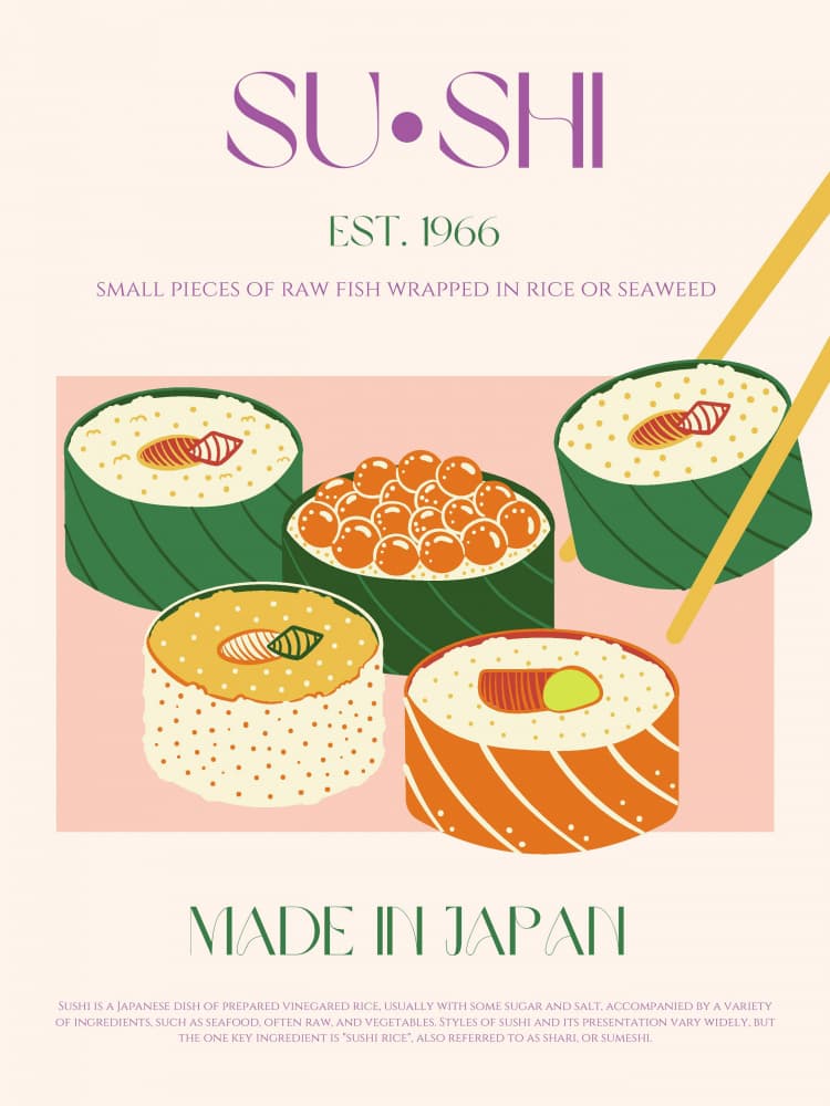 Colorful Sushi Rolls by Nazma Khokhar — canvas wall art