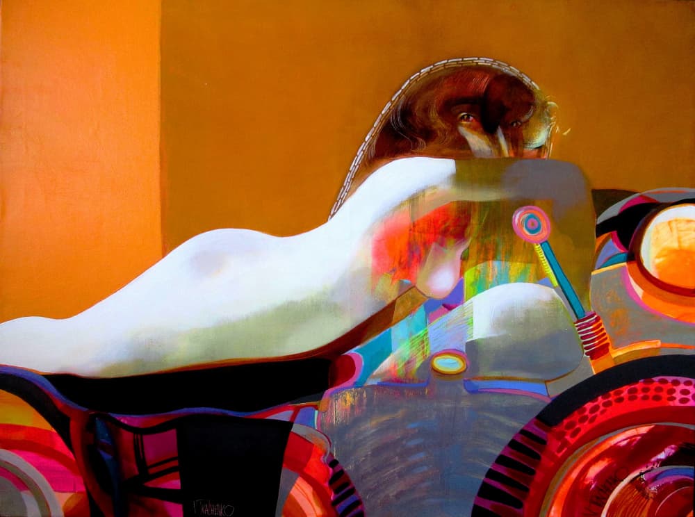 Vibrant Reclining Nude by Victor Tkachenko — canvas wall art