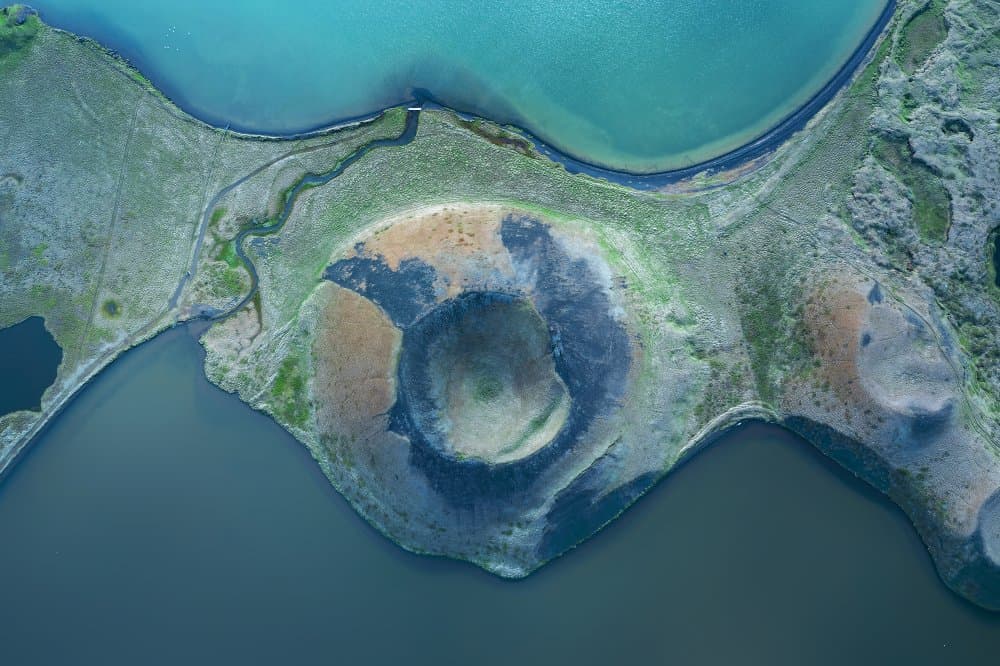 Aerial Volcanic Crater Lake by Jure Kravanja — canvas wall art